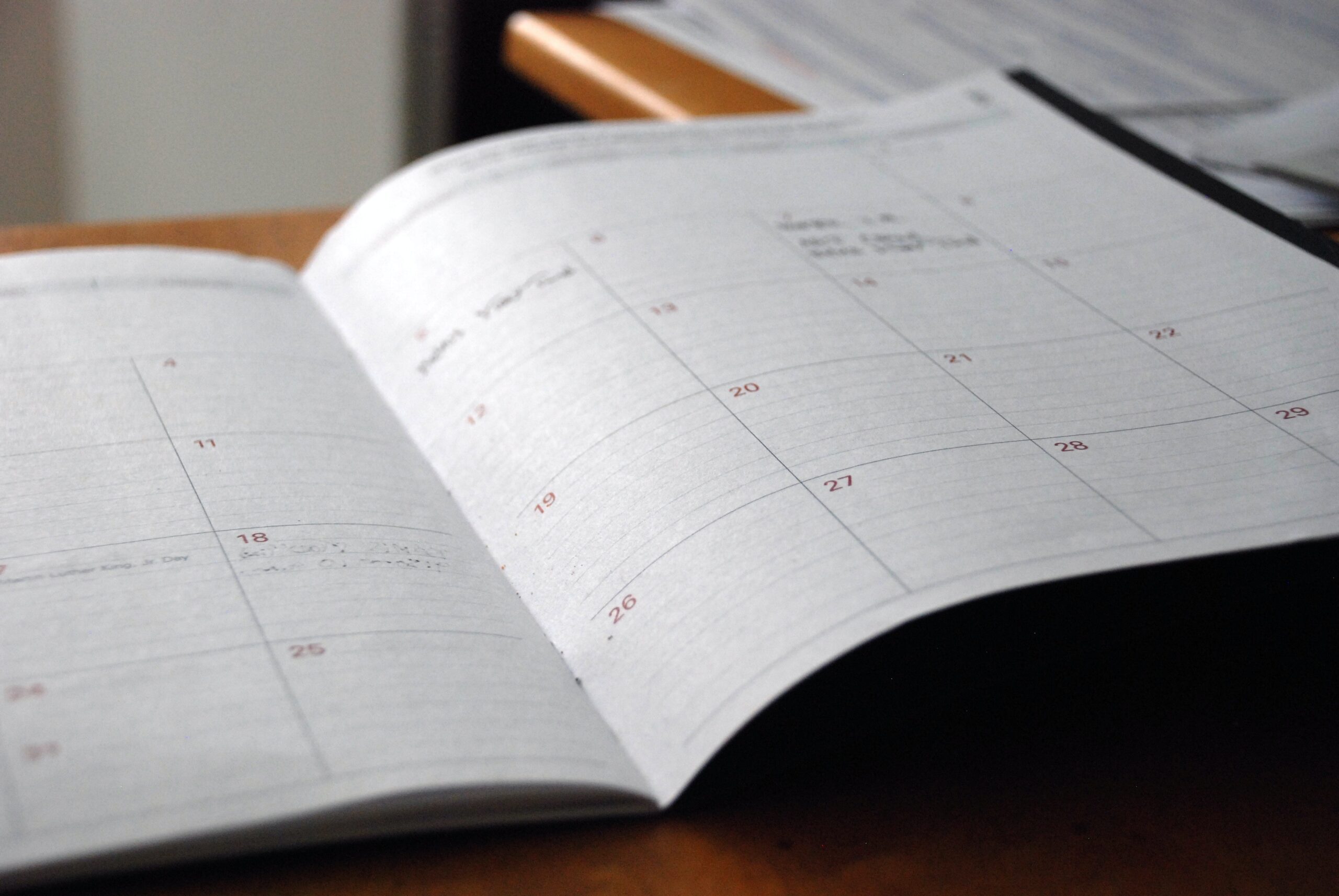 Calendar representing a four-day work week